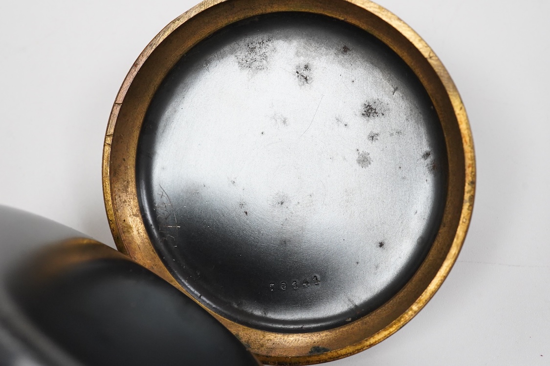 Two Waltham base metal keyless pocket watches including a dress pocket watch with Arabic dial and subsidiary seconds, together with a gold plated open faced keyless pocket watch and a base and gun metal 'Regulateur' open